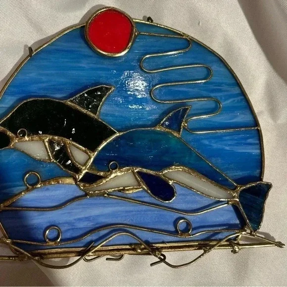 Handmade Stained Glass Dolohin Suncatcher - Picture 3 of 5